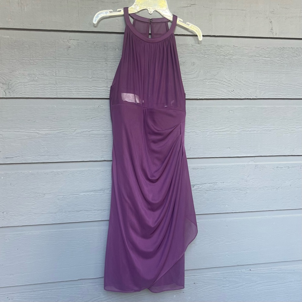 DAVID’S BRIDAL PLUM SHORT MESH FORMAL DRESS SIZE 6 NEW